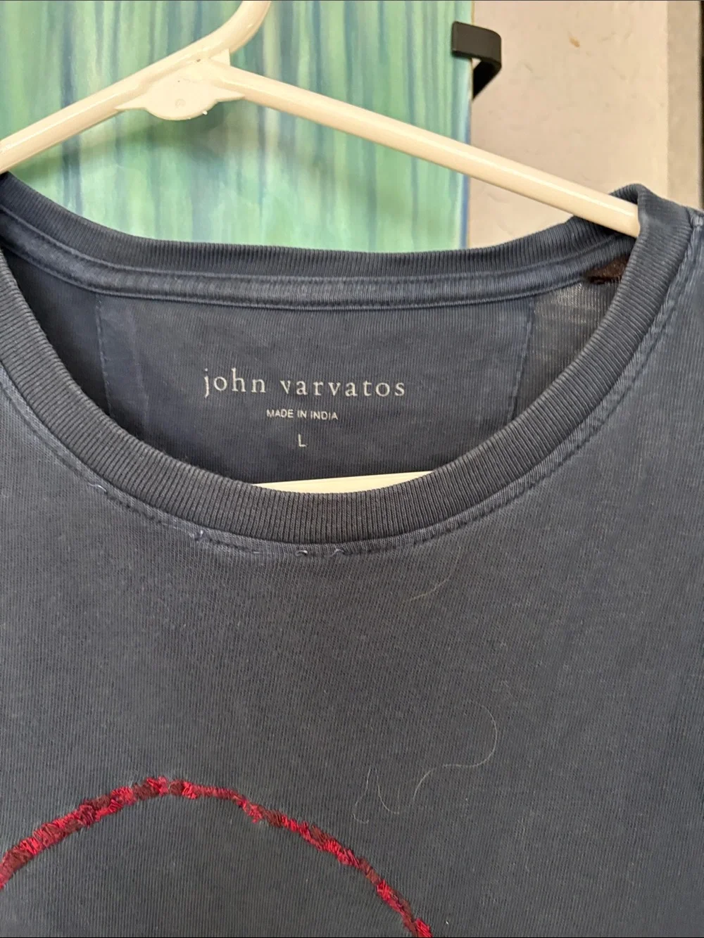John Varvatos Navy Tee with Red Skull Graphic
